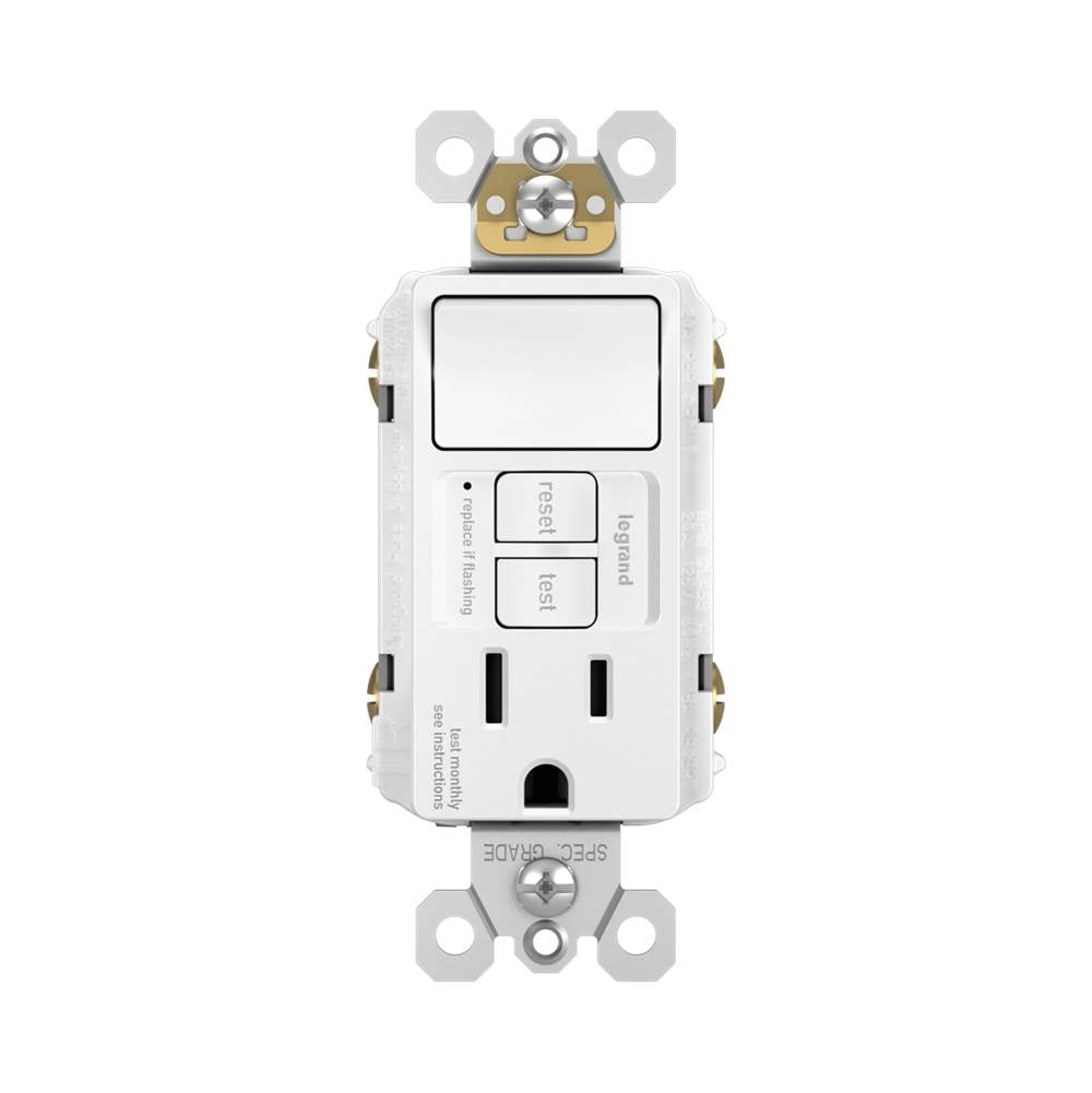 radiant Single-Pole Switch with Tamper-Resistant Self-Test GFCI Outlet, Black