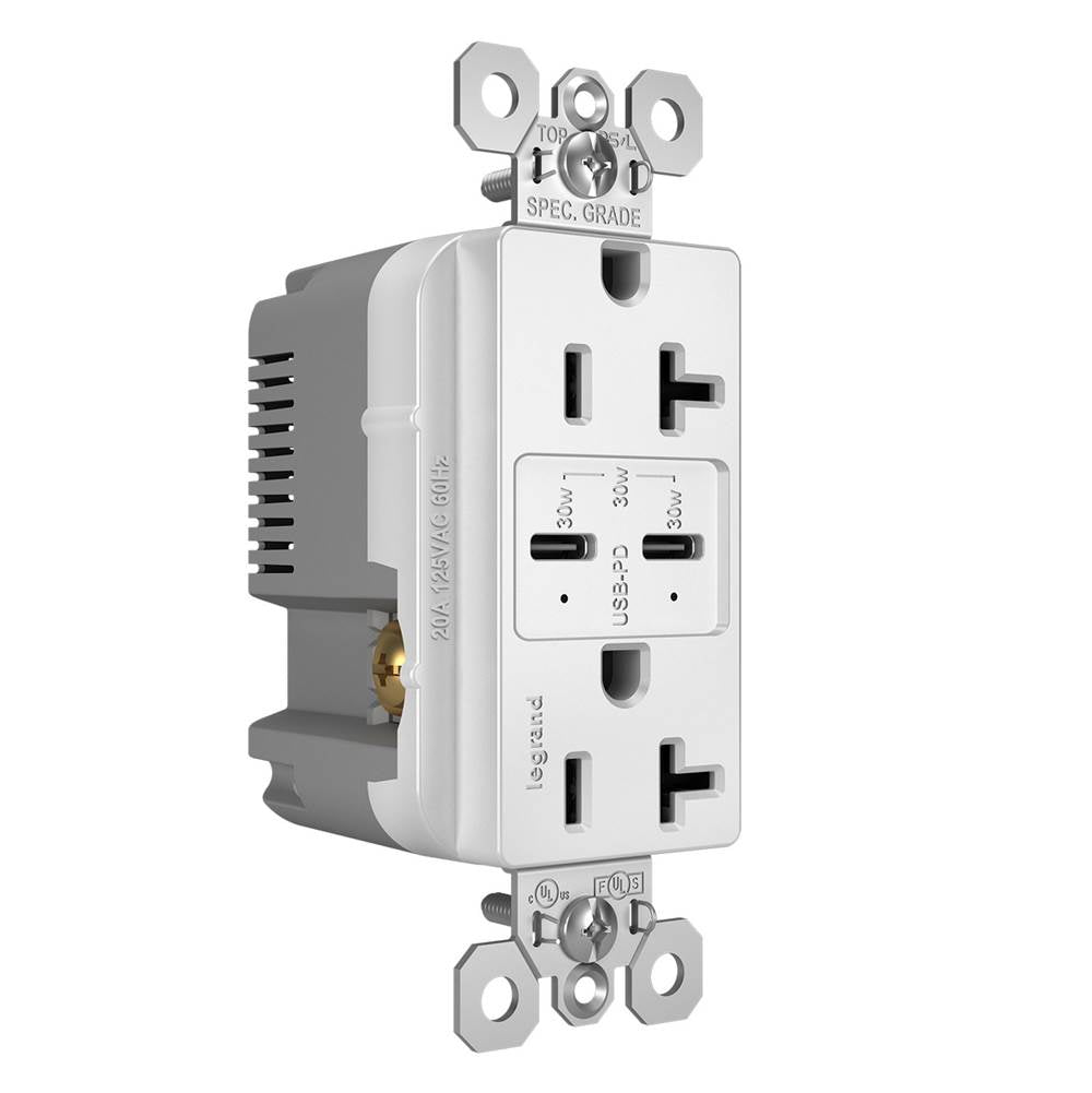 radiant 20A Tamper-Resistant Ultra-Fast PLUS Power Delivery USB Type-C/C Outlet - White
