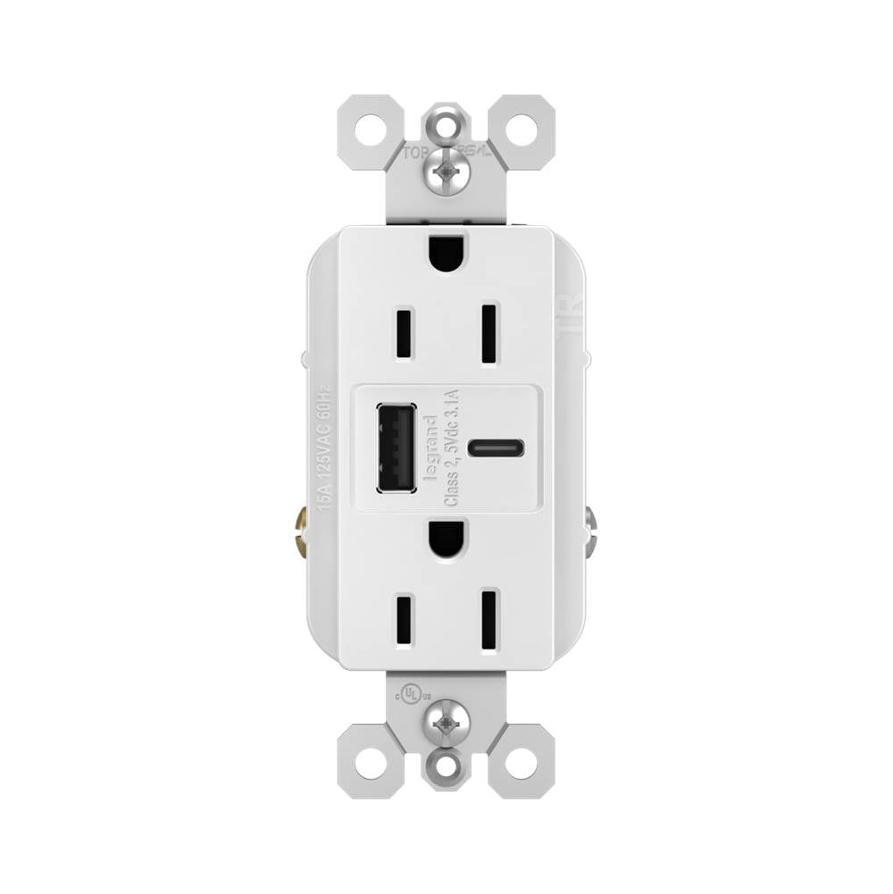 radiant 15A Tamper-Resistant USB Type A/C Outlet, Black