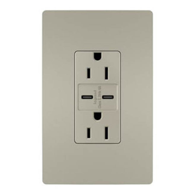 Legrand - radiant 15A Tamper-Resistant Ultra-Fast USB Type C/C Outlet, Nickel - Nickel