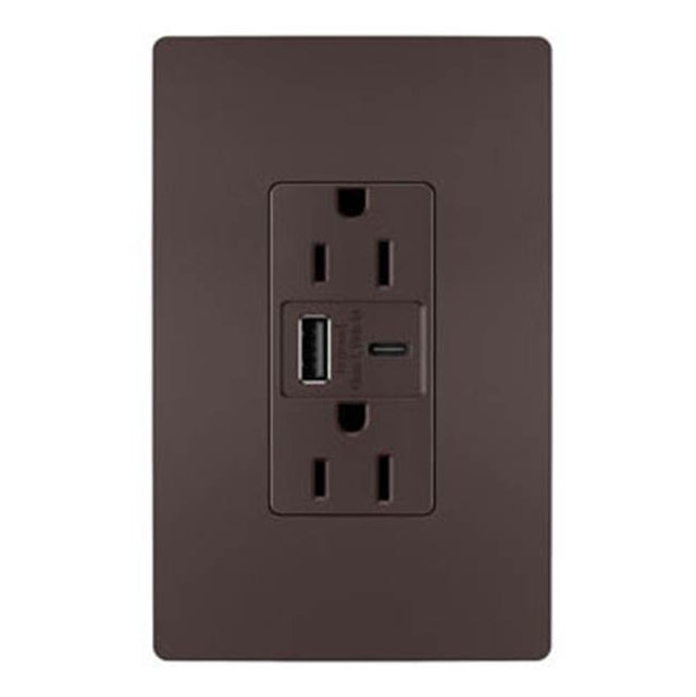Legrand - radiant 15A Tamper-Resistant Ultra-Fast USB Type-A/C Outlet, Dark Bronze - Dark Bronze