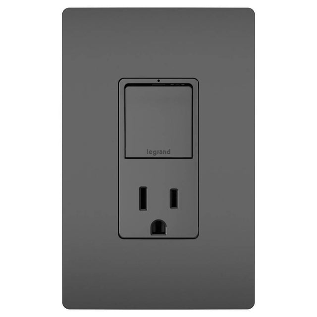 Legrand - radiant Single-Pole/3-Way Switch with 15A Tamper-Resistant Outlet, Black - Black