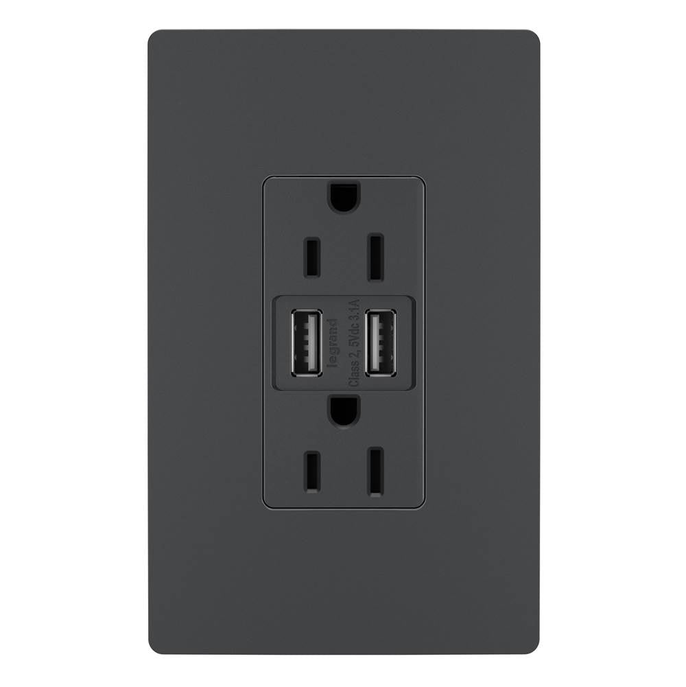 radiant 15A Tamper-Resistant USB Outlet, Graphite