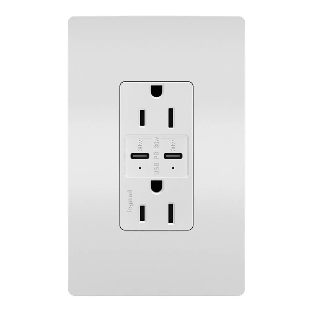 Legrand - radiant 15A Tamper-Resistant Ultra-Fast PLUS Power Delivery USB Type-CC Outlet - White - White