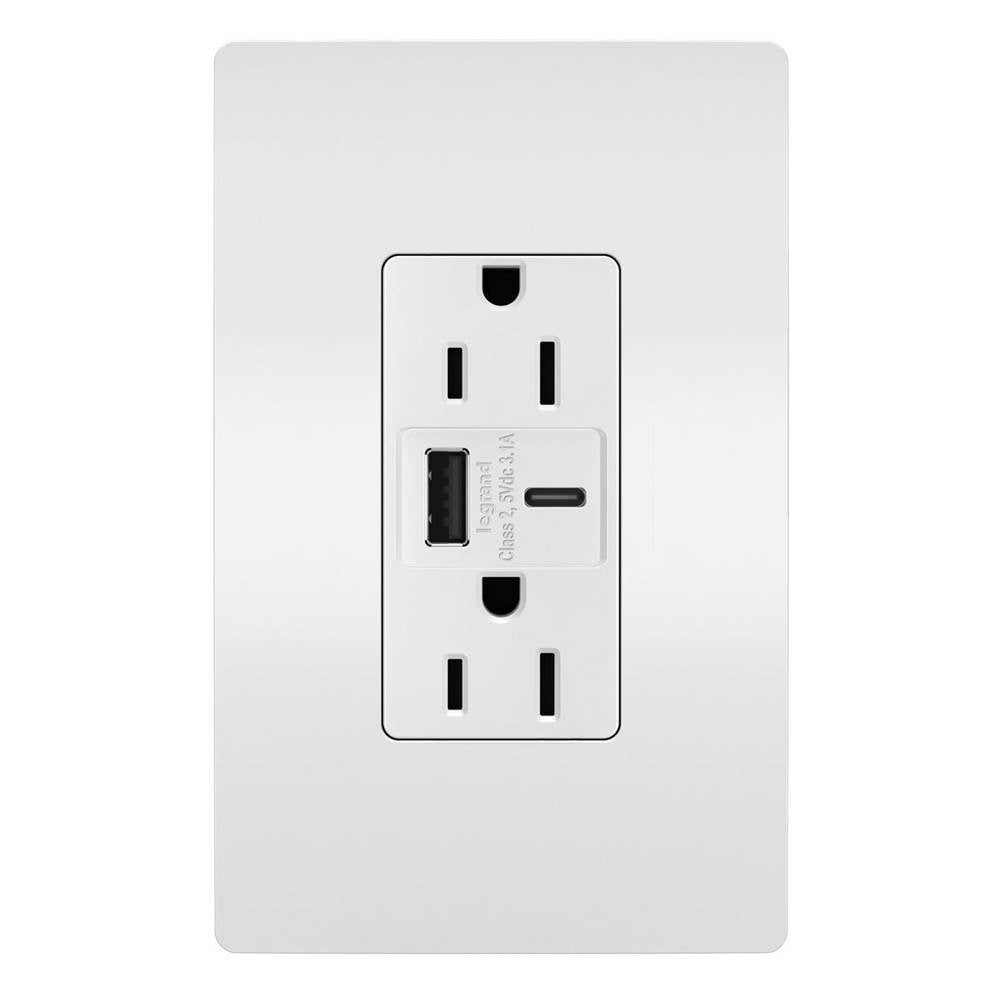 Legrand - radiant 15A Tamper-Resistant USB Type A/C Outlet, White - White