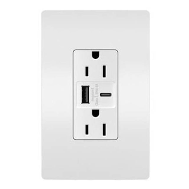 Legrand - radiant 15A Tamper-Resistant Ultra-Fast USB Type-A/C Outlet, White - White