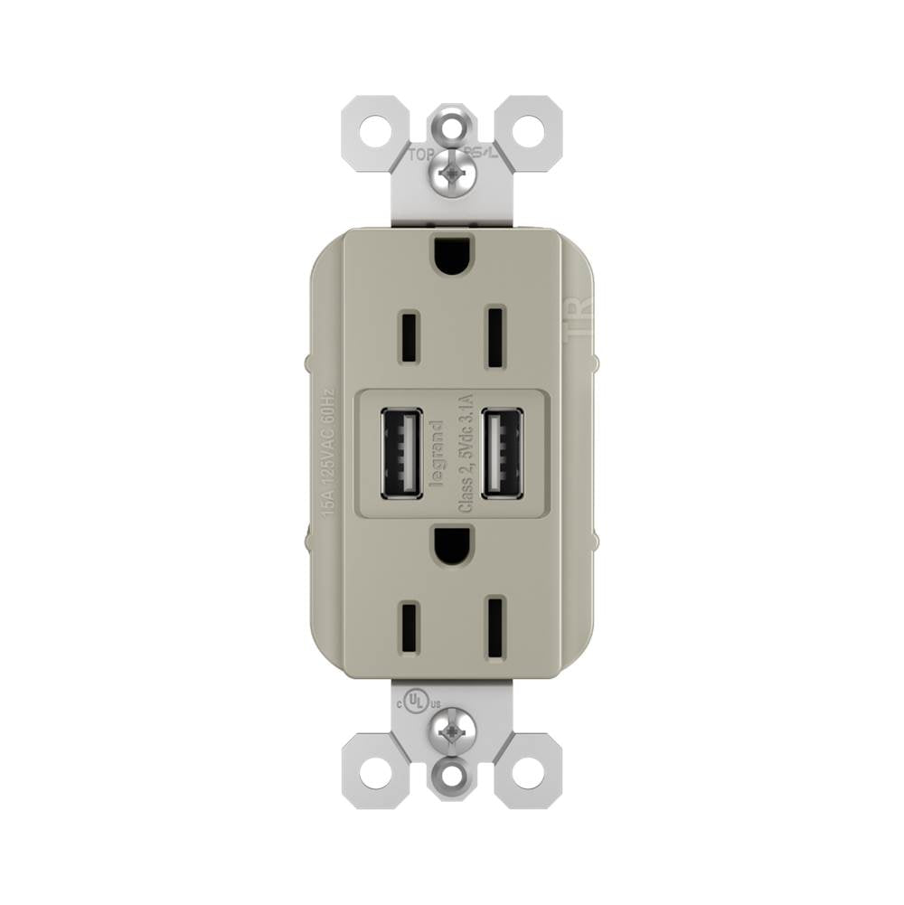 radiant 15A Tamper-Resistant USB Outlet, Nickel