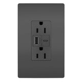 Legrand - radiant 15A Tamper-Resistant USB Type A/C Outlet, Black - Black