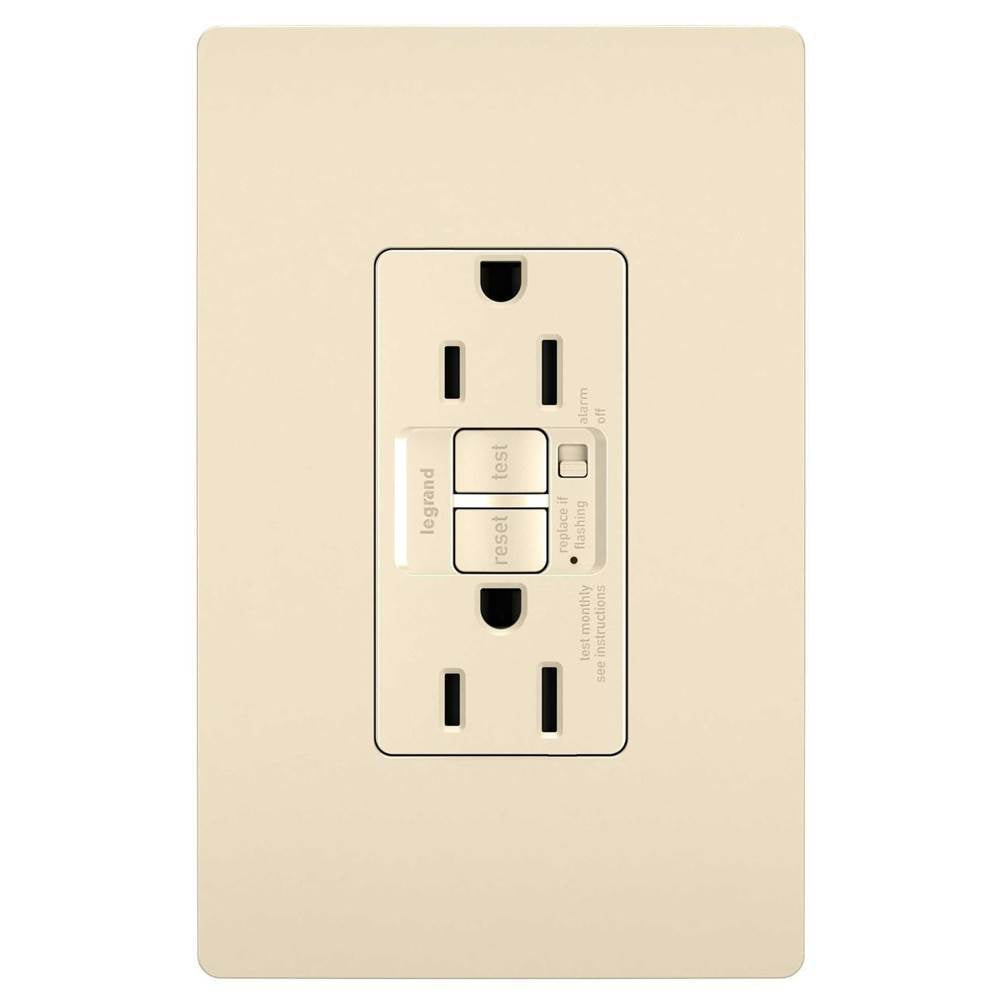 Legrand - radiant 15A Tamper-Resistant Self-Test GFCI Outlet with Audible Alarm, Light Almond - Light Almond