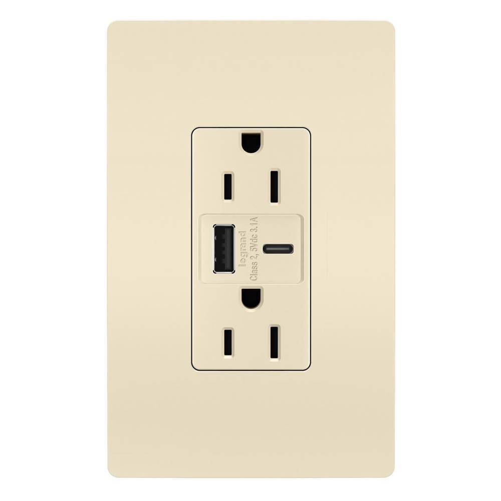 Legrand - radiant 15A Tamper-Resistant USB Type A/C Outlet, Light Almond - Light Almond