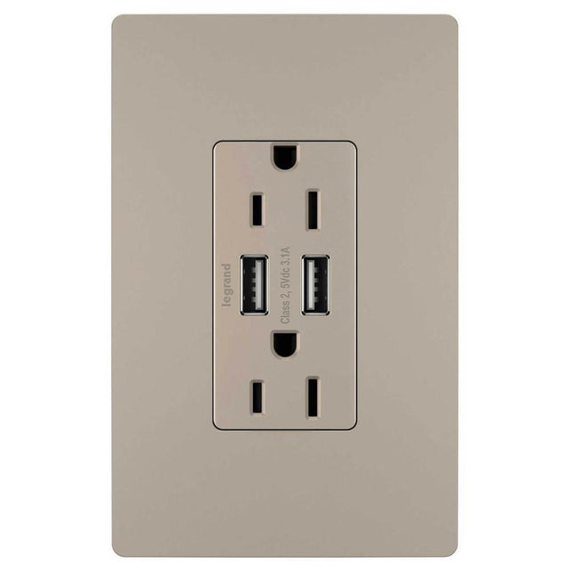 Legrand - radiant 15A Tamper-Resistant USB Outlet, Nickel - Nickel