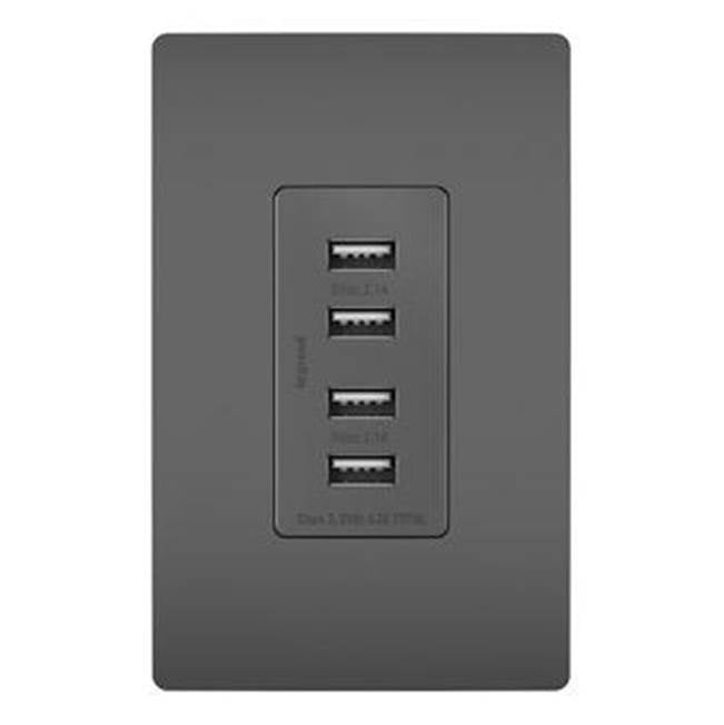 Legrand - radiant Quad USB Charger, Black - Black