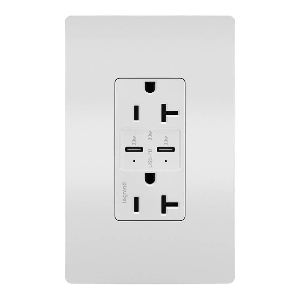 Legrand - radiant 20A Tamper-Resistant Ultra-Fast PLUS Power Delivery USB Type-C/C Outlet - White - White