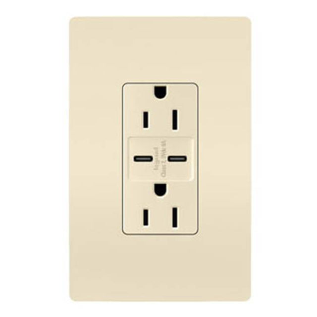 Legrand - radiant 15A Tamper-Resistant Ultra-Fast USB Type C/C Outlet, Light Almond - Light Almond