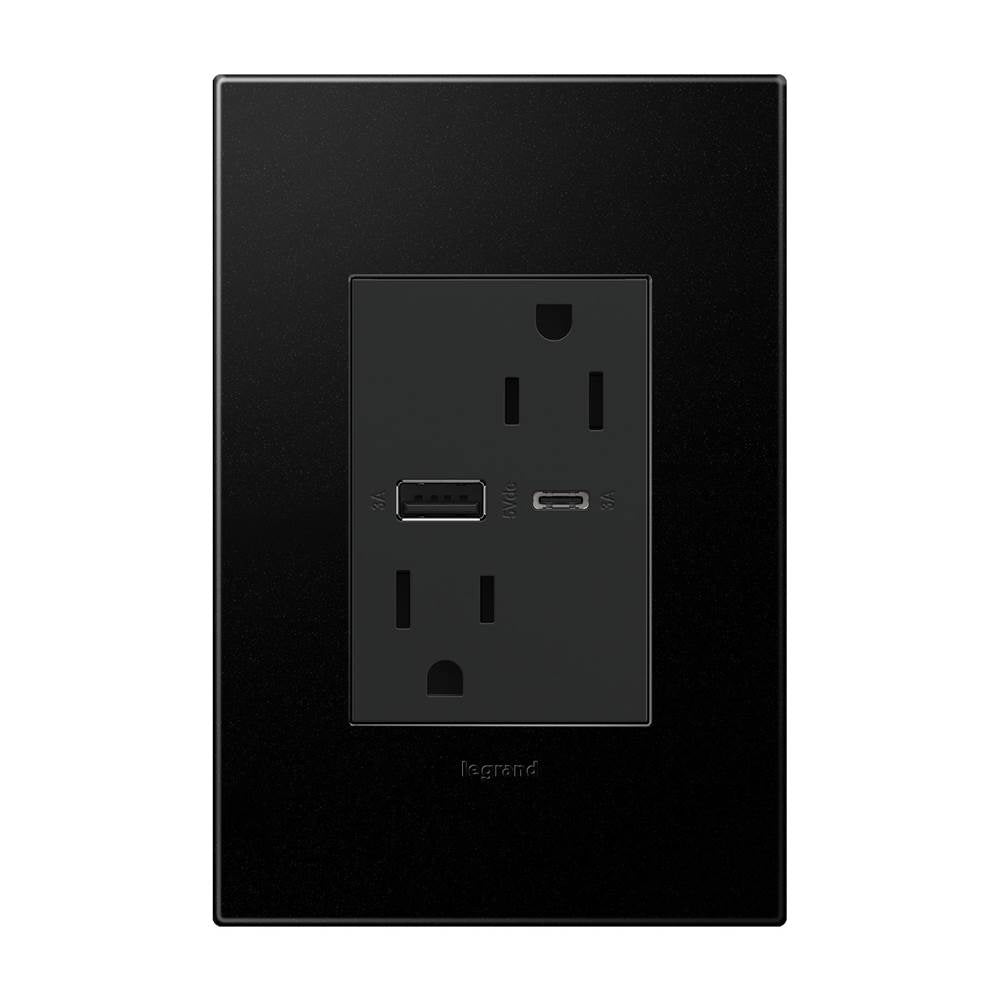 adorne Dual-USB, 15A, Tamper-Resistant, A/C USB Hybrid Outlet, Graphite