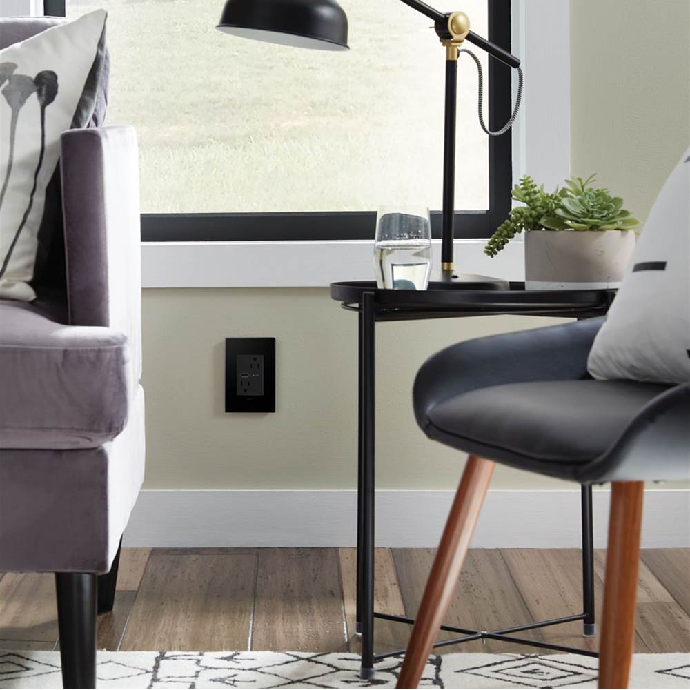 adorne Dual-USB, 15A, Tamper-Resistant, A/C USB Hybrid Outlet, Graphite