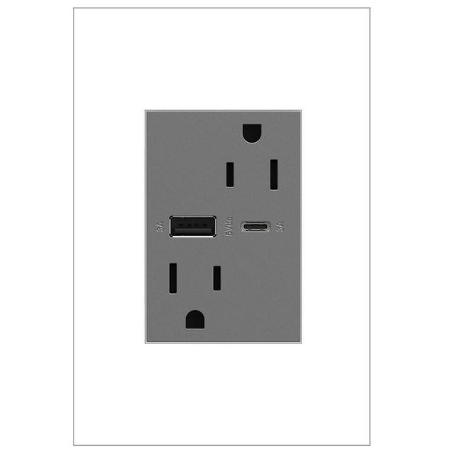 Legrand - adorne Dual-USB, 15A, Tamper-Resistant, A/C USB Hybrid Outlet, Magnesium - Magnesium