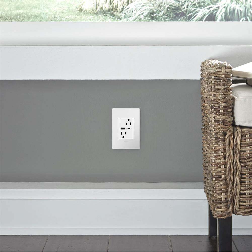adorne Dual-USB, 15A, Tamper-Resistant, A/C USB Hybrid Outlet, White