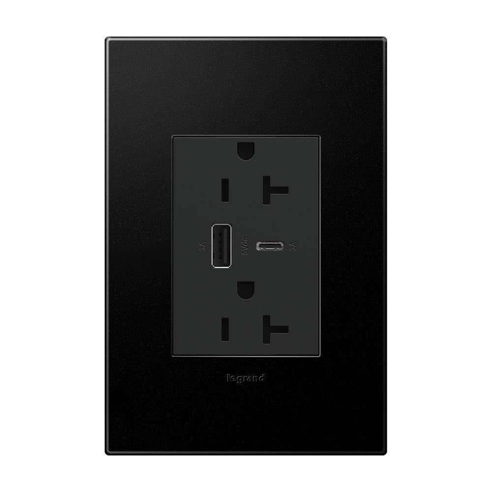 adorne Dual-USB, 20A, Tamper-Resistant, A/C USB Hybrid Outlet, Graphite