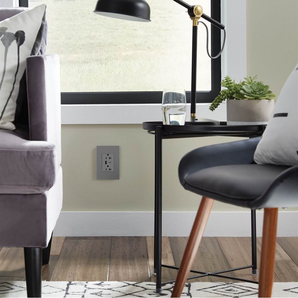 adorne Dual-USB, 20A, Tamper-Resistant, A/C USB Hybrid Outlet, Magnesium
