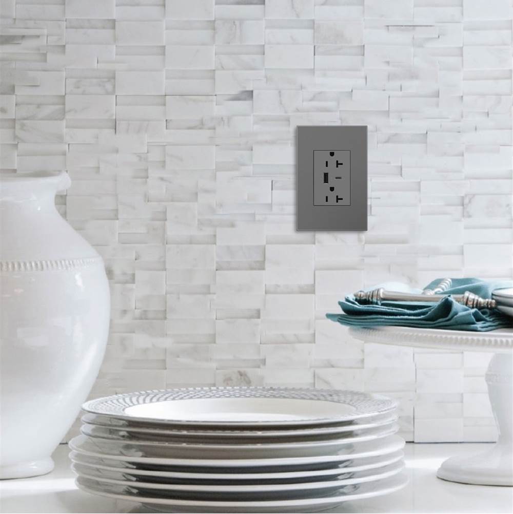 adorne Dual-USB, 20A, Tamper-Resistant, A/C USB Hybrid Outlet, Magnesium