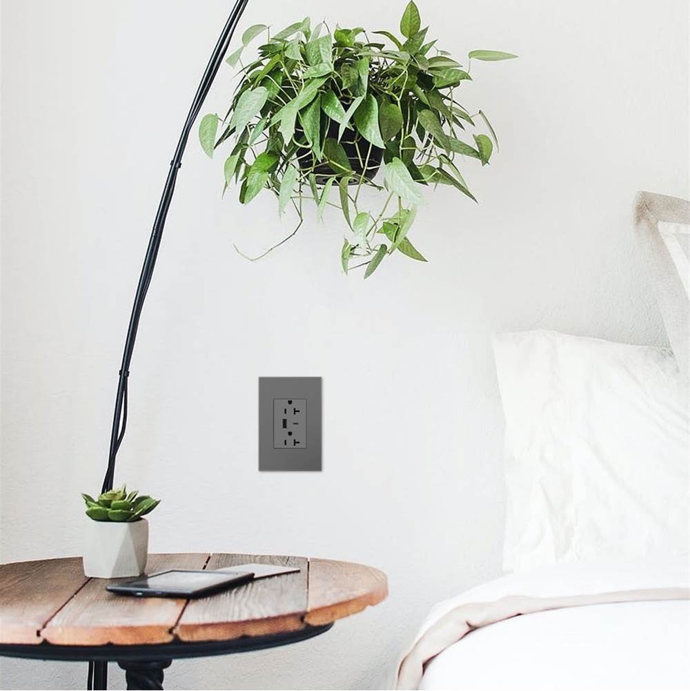 adorne Dual-USB, 20A, Tamper-Resistant, A/C USB Hybrid Outlet, Magnesium