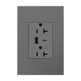adorne Dual-USB, 20A, Tamper-Resistant, A/C USB Hybrid Outlet, Magnesium