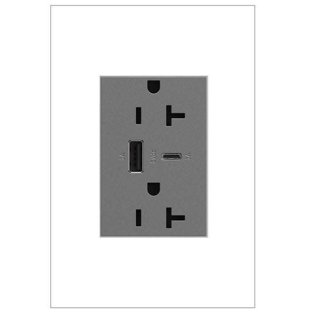 Legrand - adorne Dual-USB, 20A, Tamper-Resistant, A/C USB Hybrid Outlet, Magnesium - Magnesium
