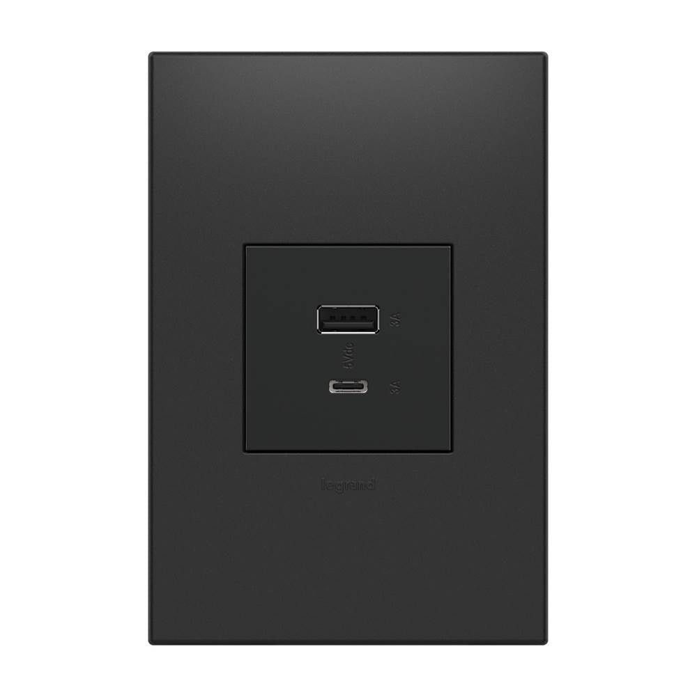 adorne Full-Size, Hybrid USB Outlet, A/C USB Outlet, Graphite