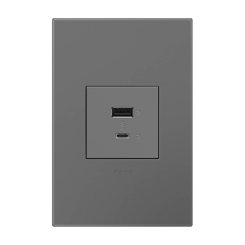 adorne Full-Size, Hybrid USB Outlet, A/C USB Outlet, Magnesium