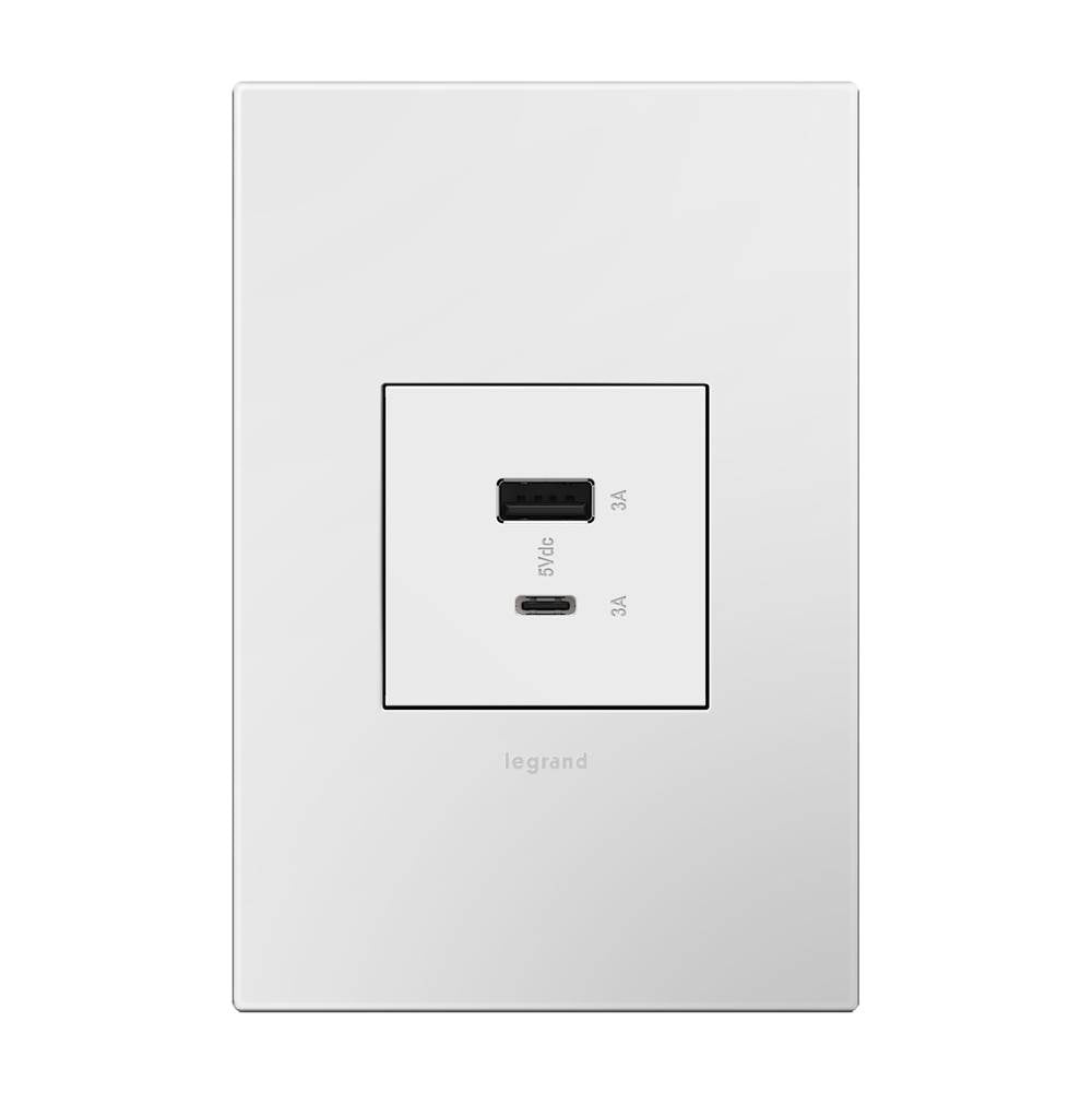 adorne Full-Size, Hybrid USB Outlet, A/C USB Outlet, White