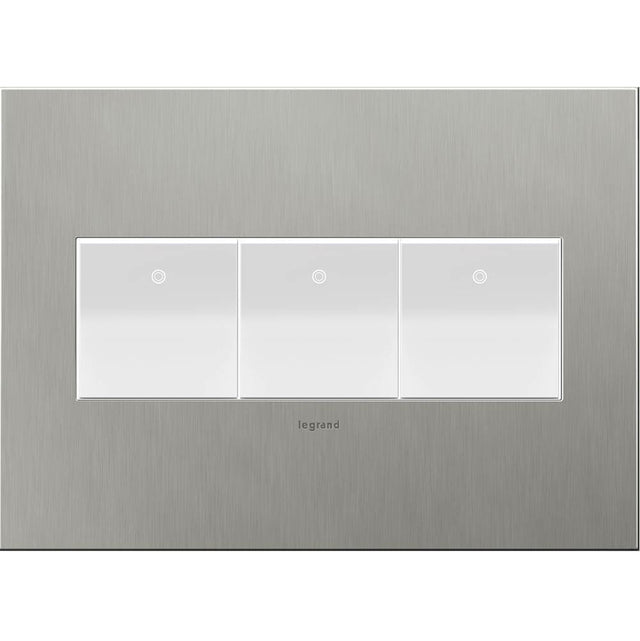 Legrand - Brushed Stainless Steel, 3-Gang Wall Plate - Brushed Stainless Steel