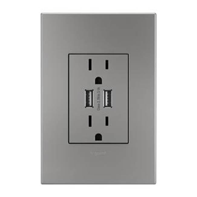 Legrand - Dual USB Plus-Size Outlet Combo with Matching Wall Plate - Magnesium