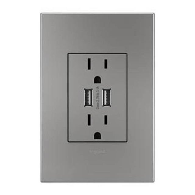 Legrand - Dual USB Plus-Size Outlet Combo with Matching Wall Plate - Magnesium