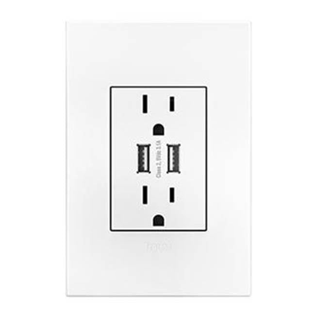 Legrand - Dual USB Plus-Size Outlet Combo with Matching Wall Plate - White