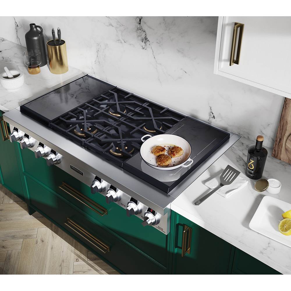 Dual Fuel Rangetop, 48'', Sous Vide, Induction, 4 Dual Stack Burners and Heavy-Duty Cast Iron Grates, Sabbath Mode