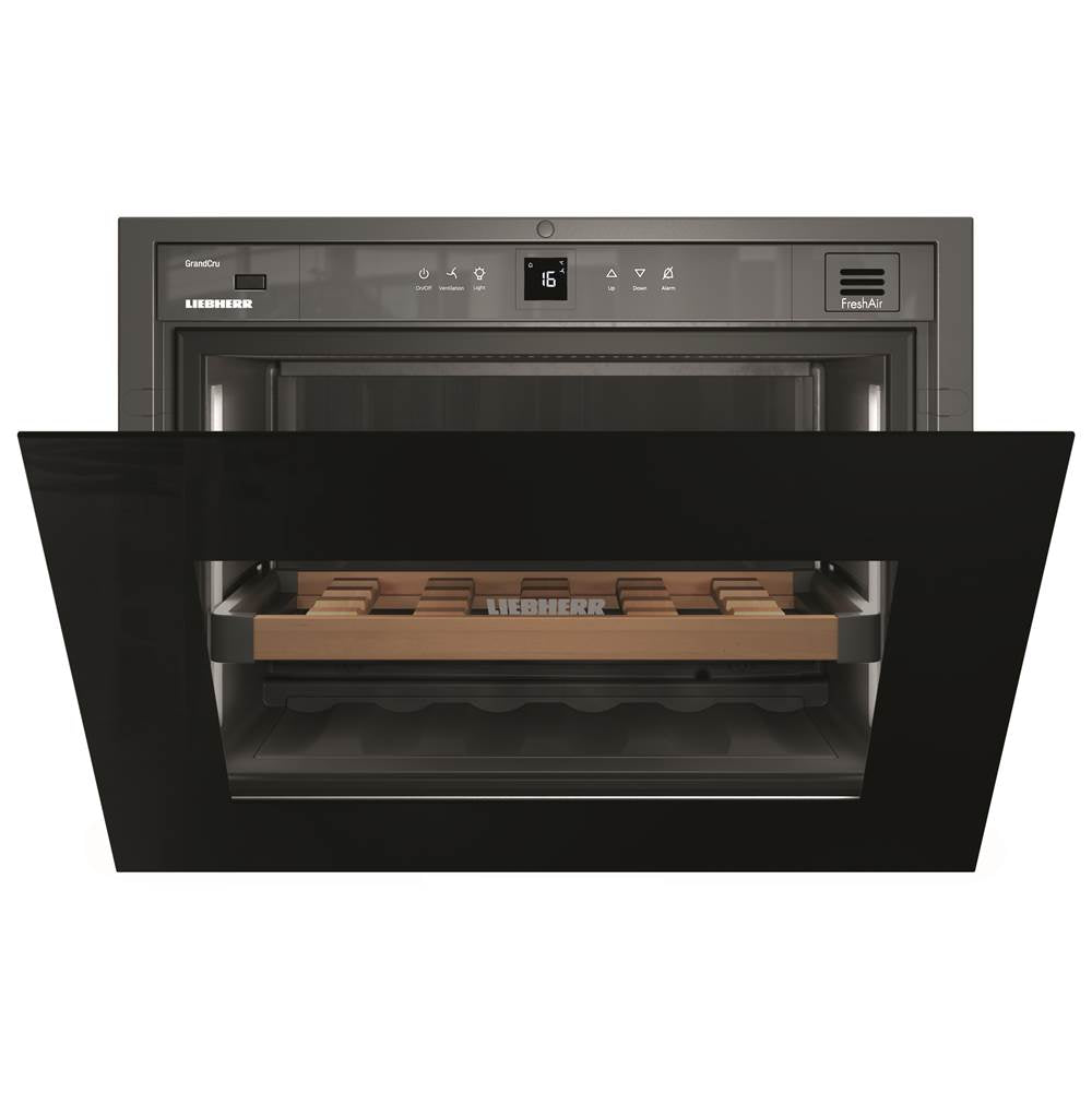 Built-In 1-Zone Wine, With Black Glass Pull-Down Door