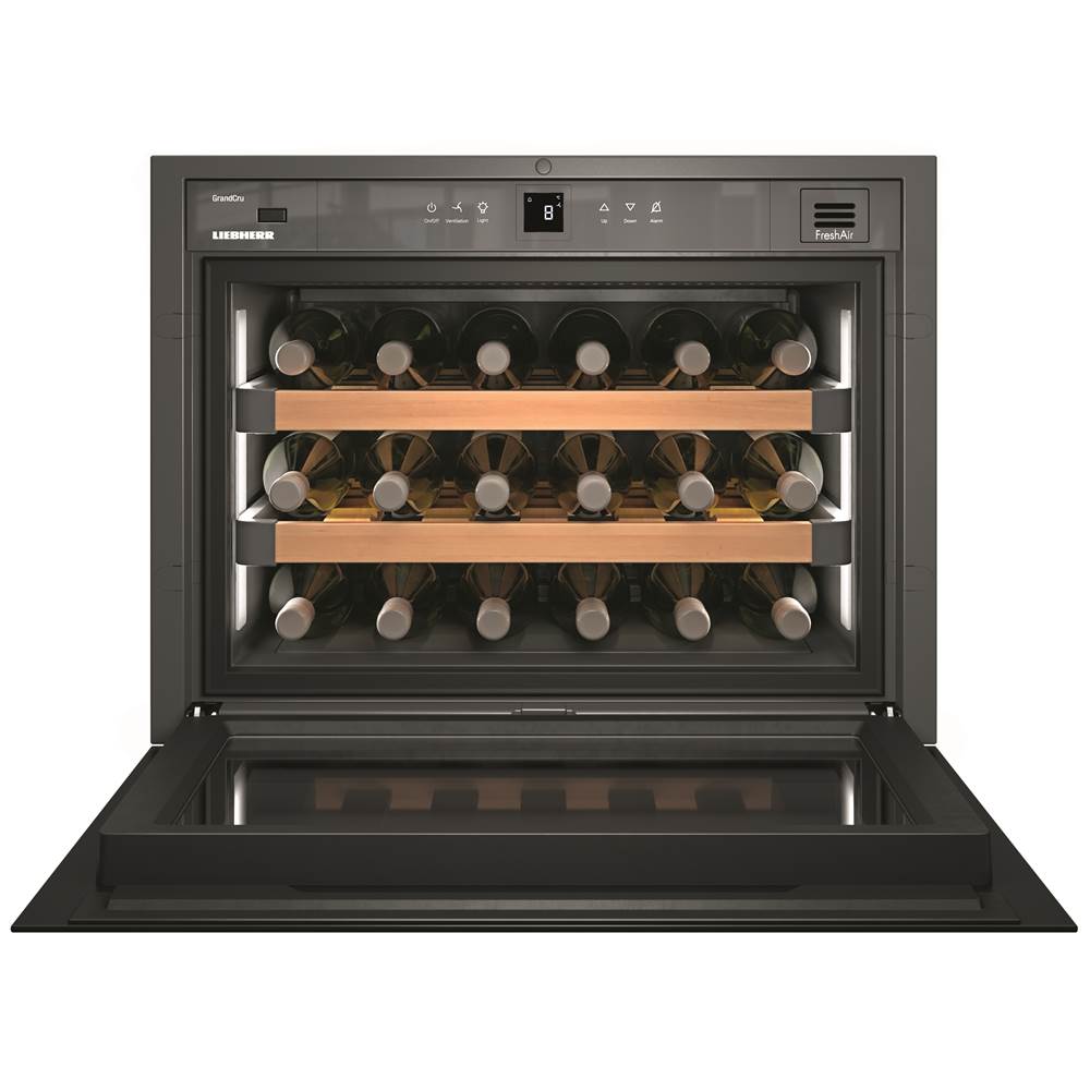 Built-In 1-Zone Wine, With Black Glass Pull-Down Door