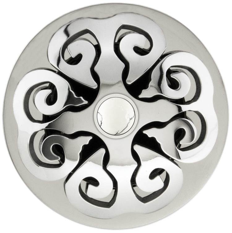Linkasink - Hawaiian Quilt Grid Strainer - White Stone Screw, With Overflow - Polished Smooth Stainless Steel