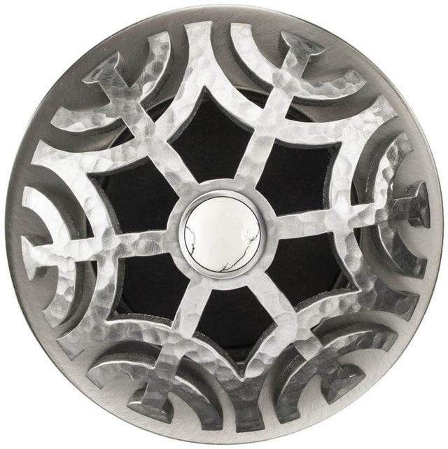 Linkasink - Maze Grid Strainer - Satin Hammered Finish..White Stone Screw, No Overflow - Satin Hammered Stainless Steel