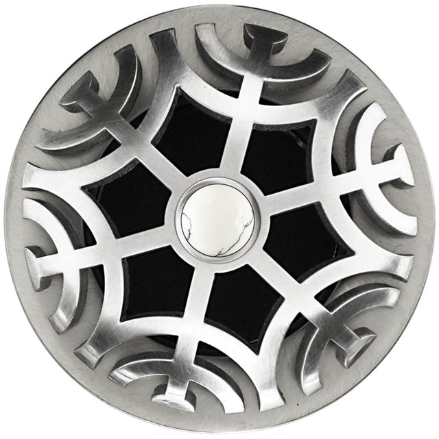 Linkasink - Maze Grid Strainer - Satin Smooth Finish..White Stone Screw, With Overflow - Satin Smooth Stainless Steel
