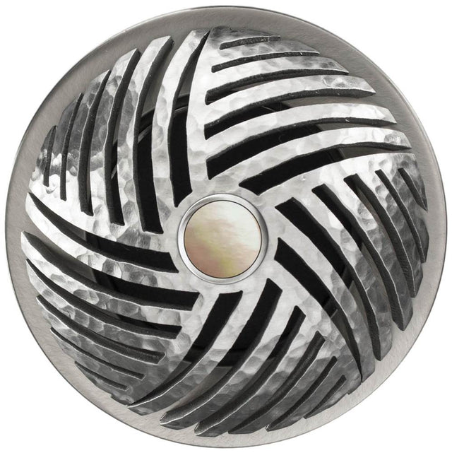 Linkasink - Herringbone Grid Strainer - White Stone Screw, With Overflow - Satin Hammered Stainless Steel