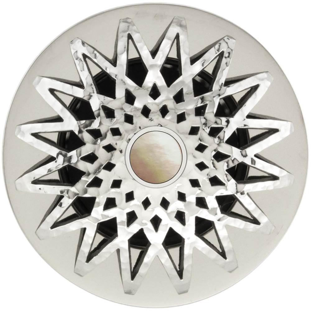Linkasink - Star Grid Strainer - White Stone Screw, No Overflow - Polished Hammered Stainless Steel