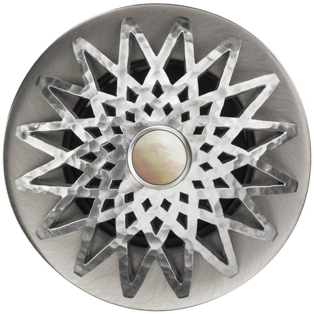 Linkasink - Star Grid Strainer - White Stone Screw, No Overflow - Satin Hammered Stainless Steel