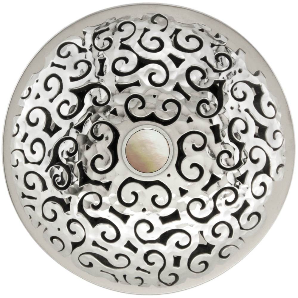 Linkasink - Swirl Grid Strainer - White Stone Screw, No Overflow - Polished Hammered Stainless Steel