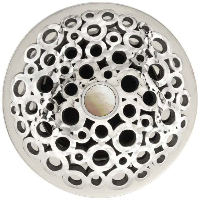 Linkasink - Loop Grid Strainer - White Stone Screw, With Overflow - Polished Hammered Stainless Steel