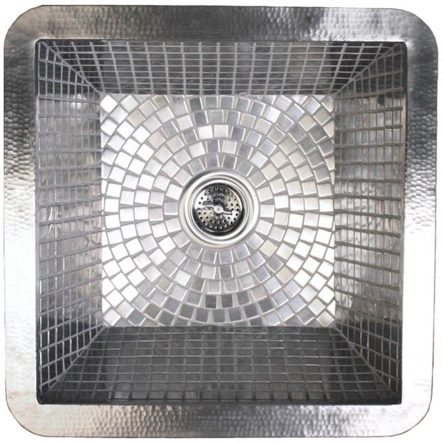 Linkasink - Hammered Stainless Steel - Drop-In Small Square w/ Stainless Steel Mosaic Interior - Stainless Steel