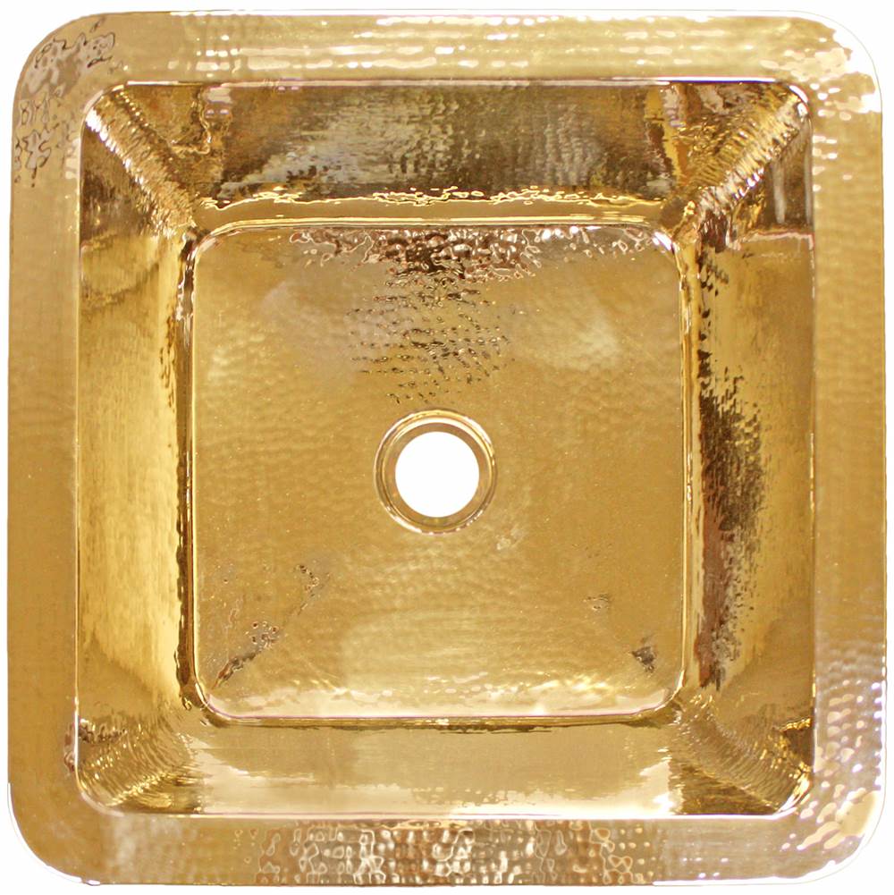 Linkasink - Hammered Small Square with 2'' drain opening - Polished Unlacquered Brass