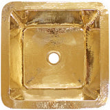 Linkasink - Hammered Small Square with 2'' drain opening - Polished Unlacquered Brass