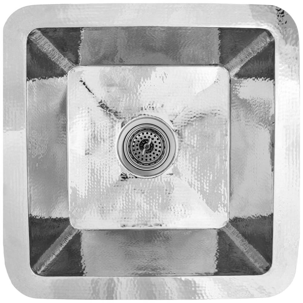 Linkasink - Hammered Small Square with 3.5'' drain opening - Polished Stainless Steel